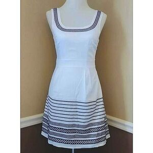 White Satin Black Embroidery Sleeveless Dress by Sunny Girl Coquette Mod Small